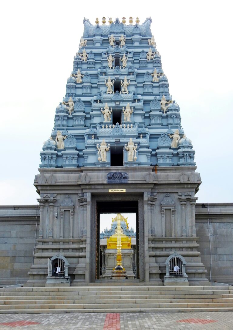Close-up of a ttd beautifully intricate Hindu temple entrance showcasing traditional design.