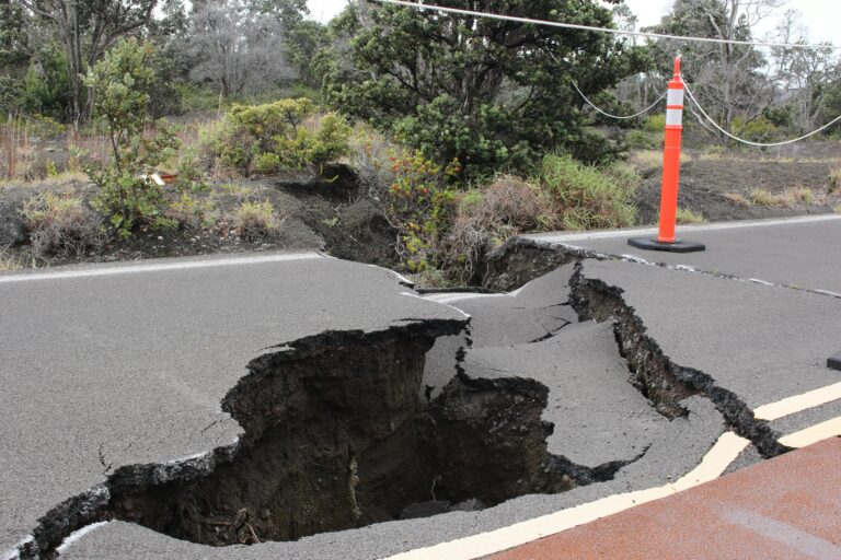 Severe road damage with large cracks in Volcano, Hawaii caused by an earthquake GUWAHATI